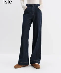 FSLE Straight High Waist Jeans for Women Winter Solid Simple All-match 2025 New Long and Short Versatile Pants Korean Style