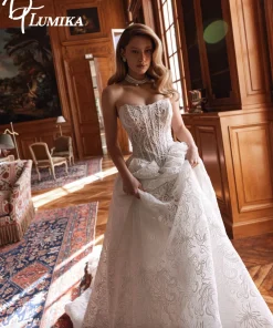 Alternative view of Romantic Strapless Wedding Dress 2026 Stylish Lace Bridal Gown Classic A-Line Applique Floor-Length Customized