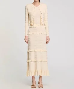 High Quality New Sweater Fashion Classic Ruffle Edge Knitted Elastic Long Sleeved Cardigan Sleeveless Skirt Slim Fit Women's Set