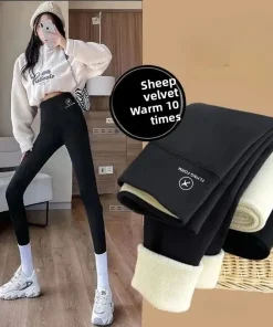 Alternative view of Women Thermal Leggings Winter Warm Elastic Translucent Pantyhose Female Fleece Thermal High Waist Slim Thicken Tight Pants