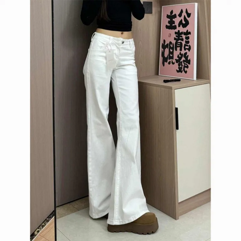 White Micro Flared Women's Jeans 2025 Fall Winter High Waist Slimming Long Trousers - Image 3