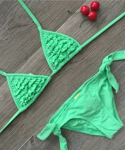 Alternative view of 4 Color Brand 2023 Summer Girls Swimwear Soild Baby Kids Swimwear Biquini Infantil Swimsuits Falbala Bikini Girl For 6-14years