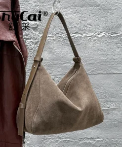 Alternative view of Genuine Grade Suede Leather Luxury Designer Large Capacity Women's Tote Bag Vintage Shoulder Crossbody Underarm Bags Trendy New