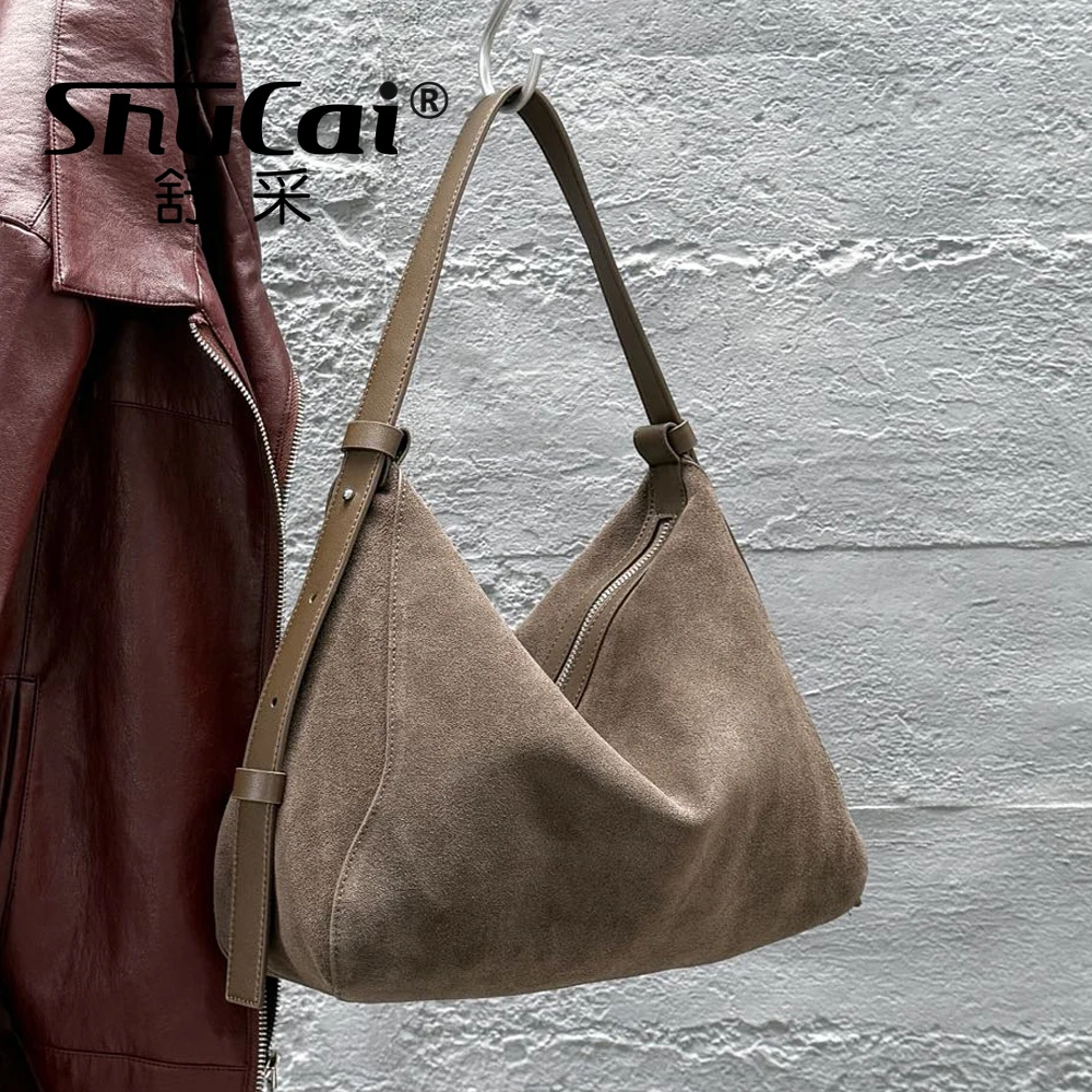 Genuine Grade Suede Leather Luxury Designer Large Capacity Women's Tote Bag Vintage Shoulder Crossbody Underarm Bags Trendy New - Image 2