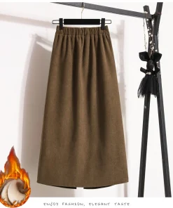 Alternative view of 2026 Autumn Winter Plus Size Skirts Women High Waist Solid A-line Skirt Back Slit Korean Thick Elegant Fleece-lined Style Skirts