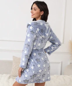 Alternative view of Ladies' autumn and winter heart-shaped printed flannel thickened home nightgown, double-sided long plush jacquard embroidered st