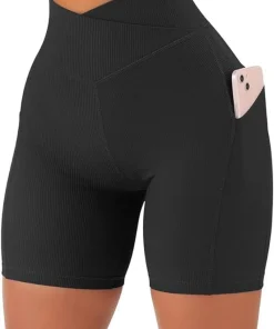 Sports Short Women Cross Workout Yoga Shorts with Pockets 5" High Waist Booty Biker Short