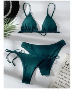 Sexy 3 Pieces Set Swimwear Women Lace Up Micro Bikini Set Female Solid Low Waist Swimsuit Beachwear Bathing Suit