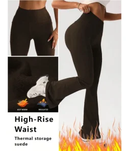Alternative view of Women's Thermal Fleece Wide Leg Yoga Pants High Waisted Booty Lifting Outdoor Fitness Leggings High Stretch Lounge To Trail Wear