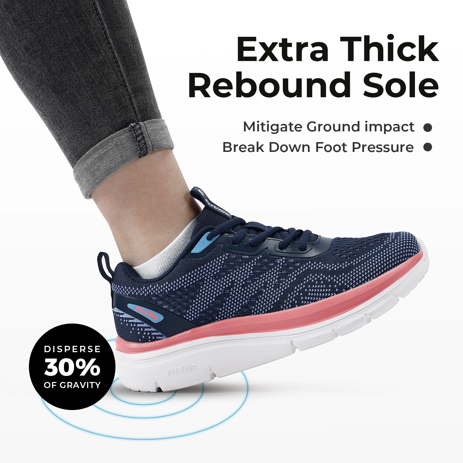 Fittington Women's Wide Walking Shoes Flexible Upper Woman Sneakers For Flat Foot Plantar Fasciitis Heel Pain Relief - Image 4