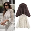 Women Polka Dot Print Blouse Casual High Collar