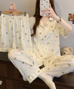 Teddy Bear Sweet Heart Ruffled Pajamas for Women